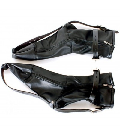 Restraints Restraint Leather Socks with Padlocks - Black Faux Leather Zipper Easy On Feet Restraint Boots with Adjustable Str...