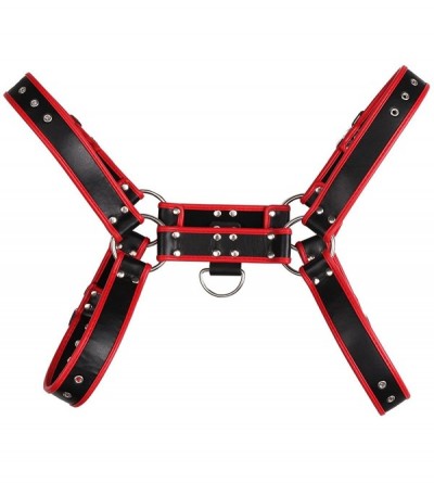 Restraints Men's Adjustable Faux Leather Body Chest Harness Belt with Buckles D-Rings - Black&red 2 - CI186KERGDR $24.14