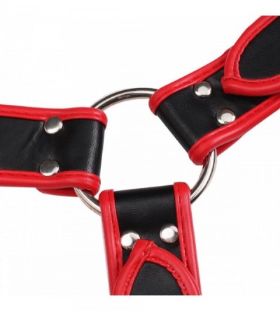 Restraints Men's Adjustable Faux Leather Body Chest Harness Belt with Buckles D-Rings - Black&red 2 - CI186KERGDR $24.14