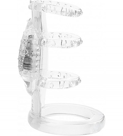 Pumps & Enlargers Zinger Vibrating Cock Cage Enhancer Ring Sleeve- Clear - Clear - C412OBQ7S6M $31.42