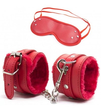 Restraints plush wrist cuffs toys with Blindfold sexy For women men - Red - CS18ZK57AML $38.37