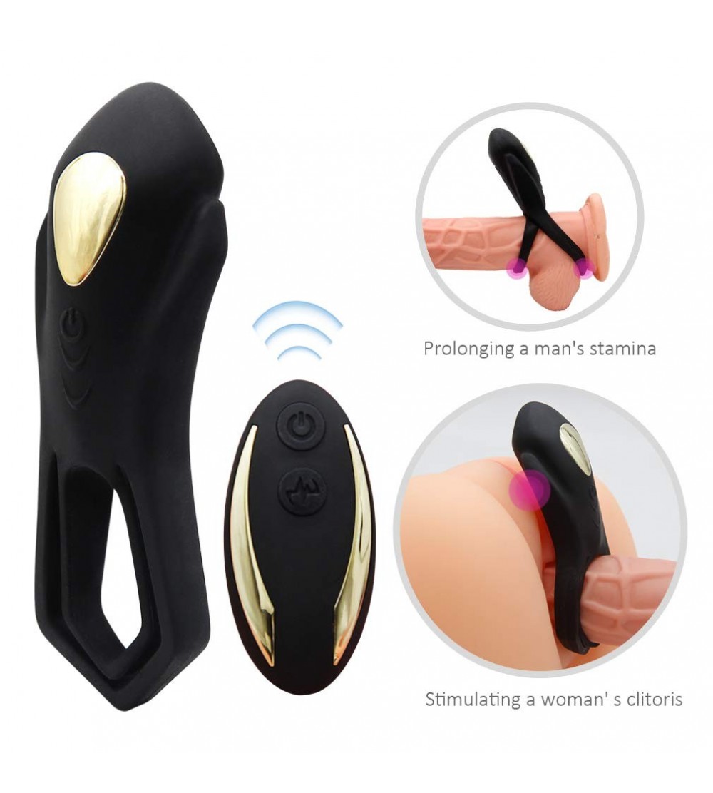Penis Rings Men's Remote Control Penis Ring Vibrator- Clitoris and G Point 10 Vibration Silicone Double Cock Ring Vibrator- s...