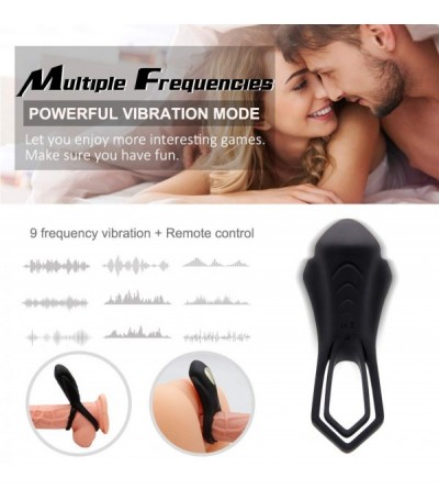 Penis Rings Men's Remote Control Penis Ring Vibrator- Clitoris and G Point 10 Vibration Silicone Double Cock Ring Vibrator- s...