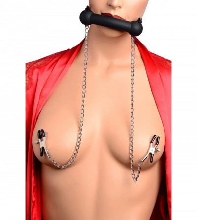 Gags & Muzzles Silicone Bit Gag with Nipple Clamps - CQ18EY8ZNUI $17.68