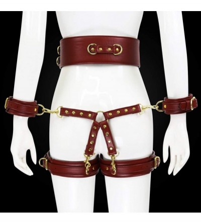 Restraints 4 in 1 Erotic Faux Leather Body Harness Waist Cage Handcuffs SM Bondage Sex Toys - Pink - CF19E47AM8I $24.53