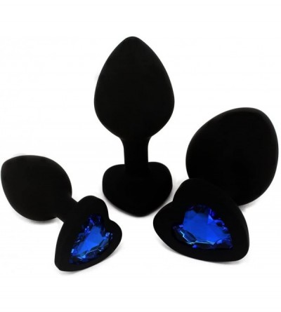Anal Sex Toys Anal Sex Trainer 3PCS Kit Heart Silicone Jeweled Butt Plugs (Black) - CX18GGK0QLH $8.03