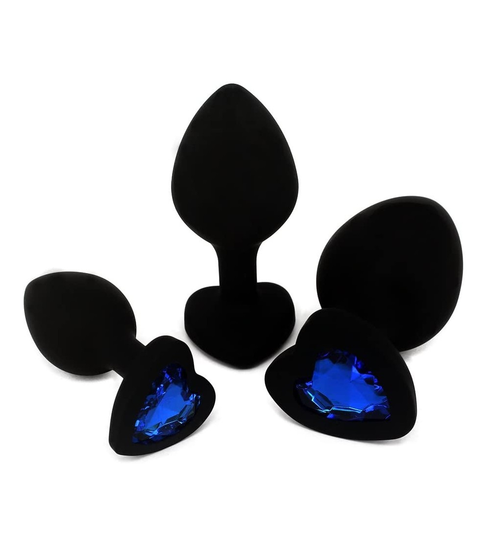 Anal Sex Toys Anal Sex Trainer 3PCS Kit Heart Silicone Jeweled Butt Plugs (Black) - CX18GGK0QLH $8.03