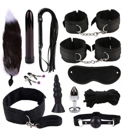 Restraints Adult Fun 12PCS Restrain Kits Bed-Game-Play Set Leather Bondage Sets Biinding Amal Plugs Couple Kits (BK) - Bk - C...