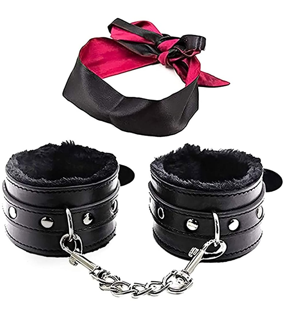 Restraints Soft Fur Leather Adjustable Handcuffs-Costume Accessoire - Black-2 - C819395060I $14.54
