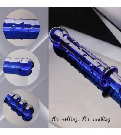 Dildos Crystal Glass Pleasure Wand Dildo Penis - Blue Glass Dotted Double Head Design Personal Massager Anal Sex Toy - C3128Q...
