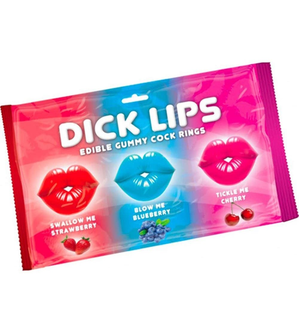Novelties Dick Lips Edible Gummy Cock Rings- Strawberry/Blueberry & Cherry- 3.17 Ounce - CF12OCXW14V $9.43