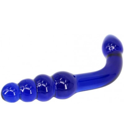 Anal Sex Toys Elite 6.9 Inches Bent Pleasure Wand Glass Dildo with Aanl Plug- Deep Blue - C7124F1IJXL $9.87