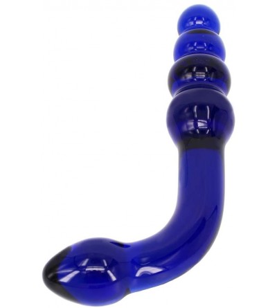 Anal Sex Toys Elite 6.9 Inches Bent Pleasure Wand Glass Dildo with Aanl Plug- Deep Blue - C7124F1IJXL $9.87