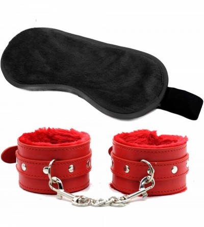 Restraints Velvet Cloth Sleeping Eye Mask and Adjustable Fur Leather Handcuffs (Red) - Red - C818TY65CZE $11.75