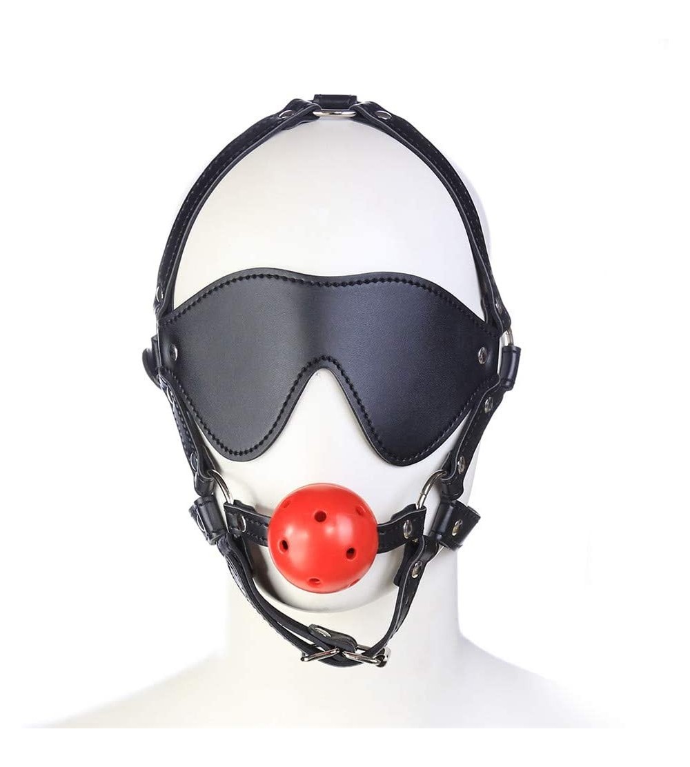Gags & Muzzles Hollow Mouth Ball Leather Harness Blindfolded Creative Mouth Plug - Black-red hollow mouthball - CQ196DINXZM $...
