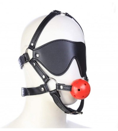 Gags & Muzzles Hollow Mouth Ball Leather Harness Blindfolded Creative Mouth Plug - Black-red hollow mouthball - CQ196DINXZM $...