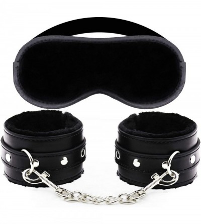 Blindfolds Soft Velvet Cloth Blindfold Eye Mask- Fur Leather Handcuffs Good for Sex Play - Black - CS18DITHCS5 $11.31
