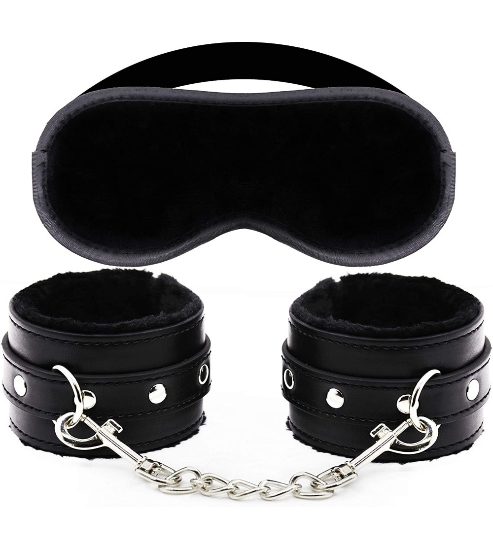 Blindfolds Soft Velvet Cloth Blindfold Eye Mask- Fur Leather Handcuffs Good for Sex Play - Black - CS18DITHCS5 $11.31