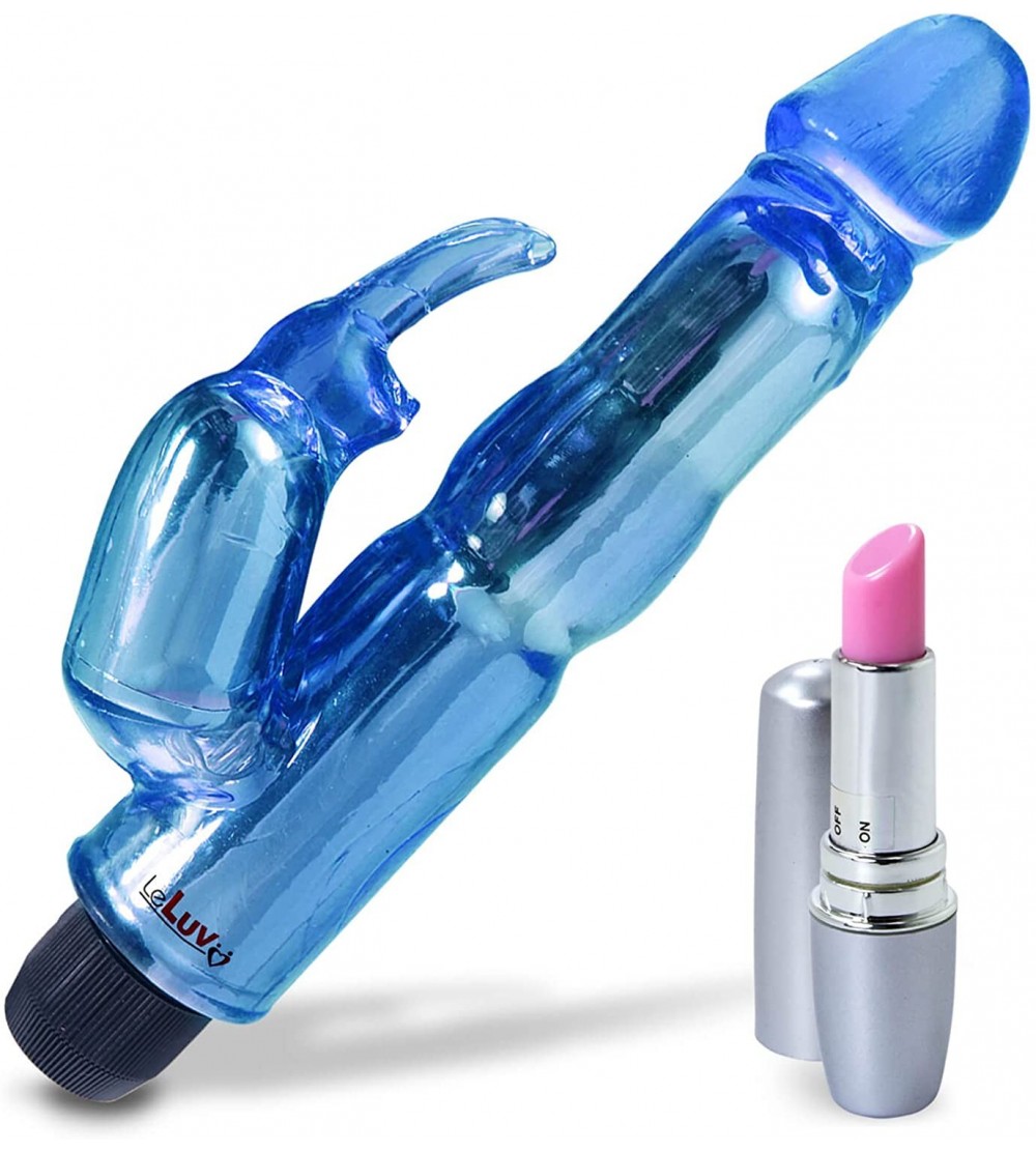 Dildos Rabbit Vibrator Waterproof Bath Time Bunny Bundle with Secret Lipstick Personal Massager Blue - Blue - CS11K3GWEYN $13.17
