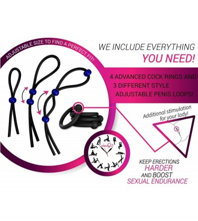 Penis Rings Cock Ring Sex Toys - 4 Penis Ring w. Clit Stimulating Ball & 3 Adjustable Ties for Stronger Erection Bigger Size ...