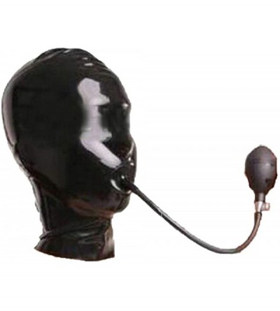Gags & Muzzles Full Covered Latex Hood with Inflatable Gag Aerate Mouth Plug Rubber Club Mask - CT198R37U8Y $84.54