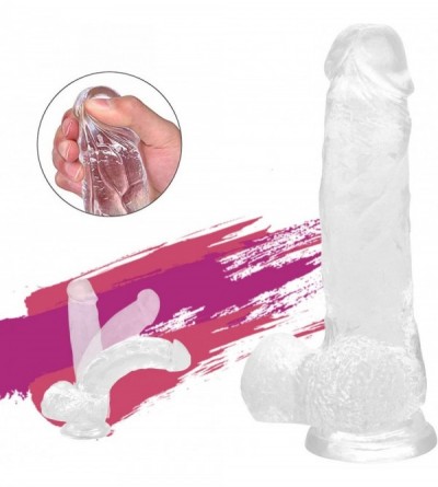 Dildos Clear Jelly Realistic Dildo- 8.6 Inch Dildo with Curved Shaft & Balls for Women Men Couples - CD192ZUL9MS $10.24