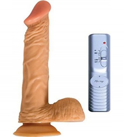 Dildos Flexible Multispeed American Whopper Straight Vibrating 8In Suction Cup Dildo Dong - Flesh - CB11HPSY3VT $13.39