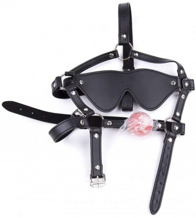 Gags & Muzzles Hollow Mouth Ball Leather Harness Blindfolded Creative Mouth Plug - Black-red solid mouthball - CE196DIQGO4 $1...