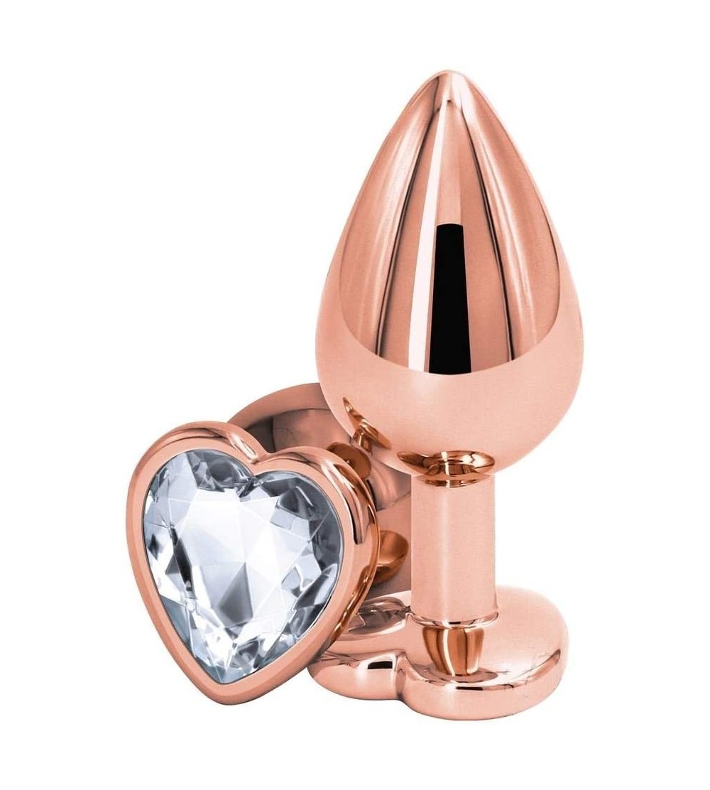 Anal Sex Toys Rear Assets Anal Butt Plug - Rose Gold - Medium - Heart-Shaped (Clear Jewel) - Clear Jewel - CR1992AGN2N $13.23
