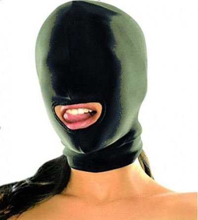 Restraints Spandex Mask Hood Role Play Costume Full Head Face Cover Head Gear with Open Mouth Holes - Black 1 - C5127J6NFCT $...