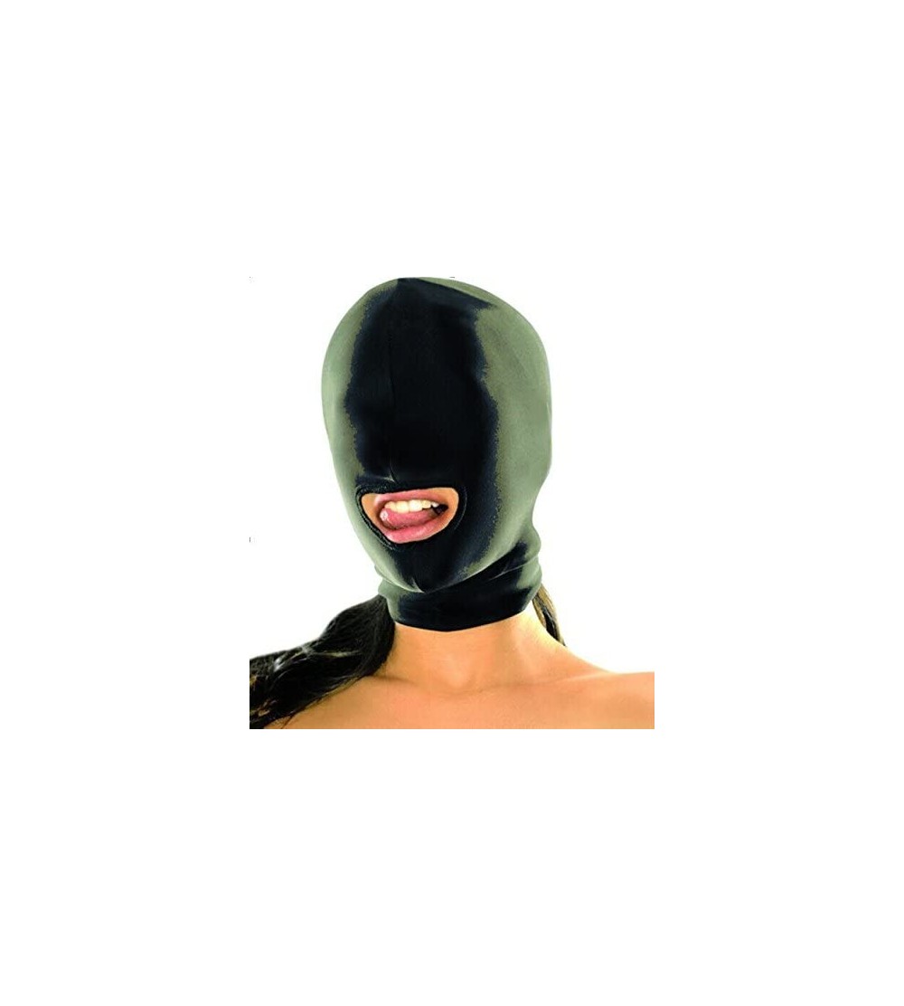 Restraints Spandex Mask Hood Role Play Costume Full Head Face Cover Head Gear with Open Mouth Holes - Black 1 - C5127J6NFCT $...