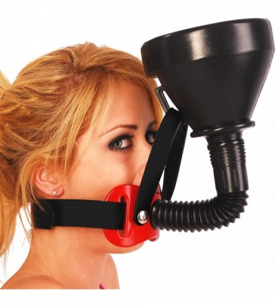 Gags & Muzzles The Original - Funnel Gag - Latrine - Beer Bong (Black Leather - Red Leather Pad) - Black Leather - Red Leathe...