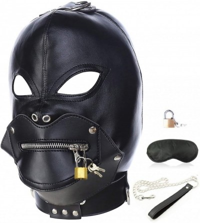 Gags & Muzzles Leather Bondage Gimp Mask Hood- Black Full Face Blindfold Breathable Restraint Head Hood- Sex Toys- for Unisex...