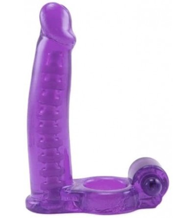 Penis Rings Double Penetrator Cock Ring with Bendable Dildo- Purple - Purple - CI11Q3YEAJ5 $37.44