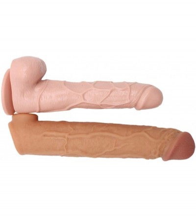 Pumps & Enlargers 12 in. Skin Silicone penile Condom Lifelike Fantasy Sex Male Chastity Toys Lengthen Cock Sleeves Dick Reusa...