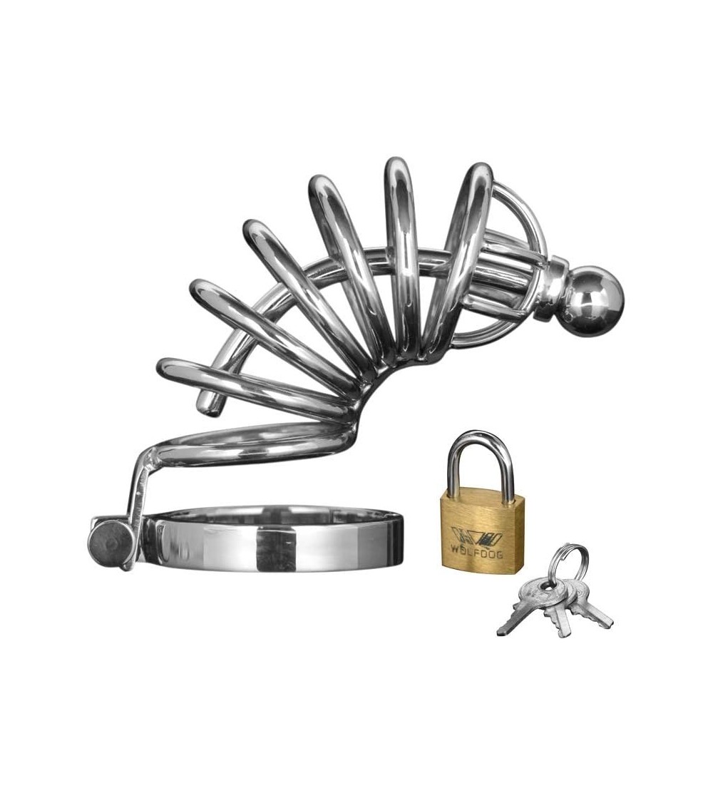 Chastity Devices 6 Ring Stainless Steel Locking Male Chastity Cage - CX11DGLQS9T $110.26