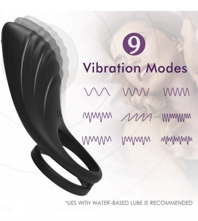 Penis Rings Vibrating Penis Ring with Double Ring- 9 Vibration Modes for Man or Couples Longer Lasting Erections- Wireless Re...
