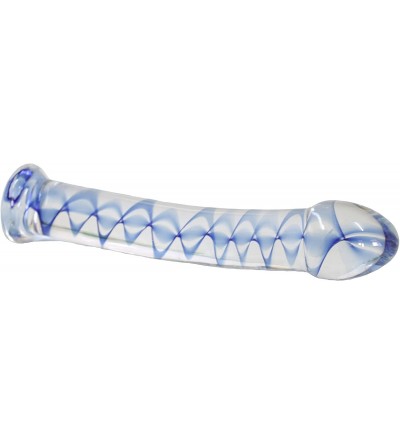 Dildos Elite 6.8 Inch Bent Pleasure Wand Glass Dildo- Clear with Blue Vein - CC125HQRLPP $31.46