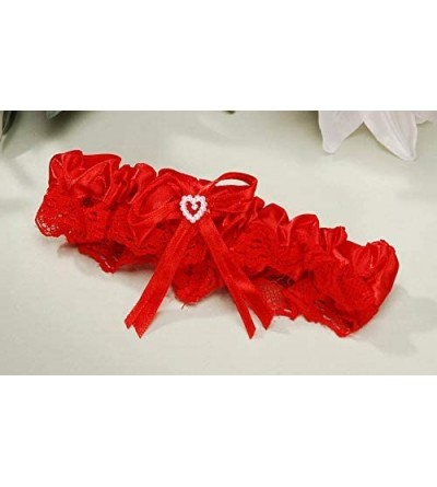 Novelties Victoria Lynn Garter - Satin and Lace Trim with Heart - Red - CZ1165H6R8D $19.71