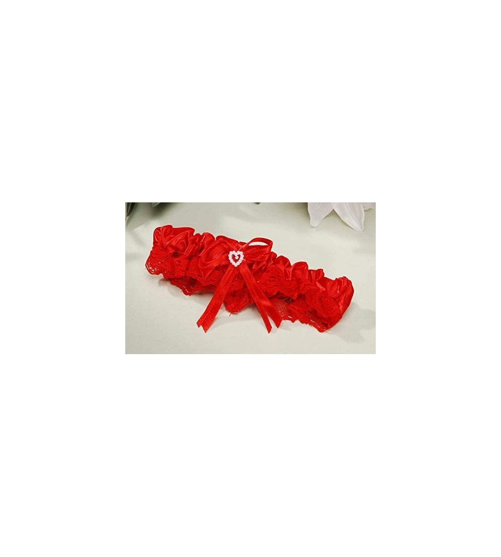 Novelties Victoria Lynn Garter - Satin and Lace Trim with Heart - Red - CZ1165H6R8D $19.71