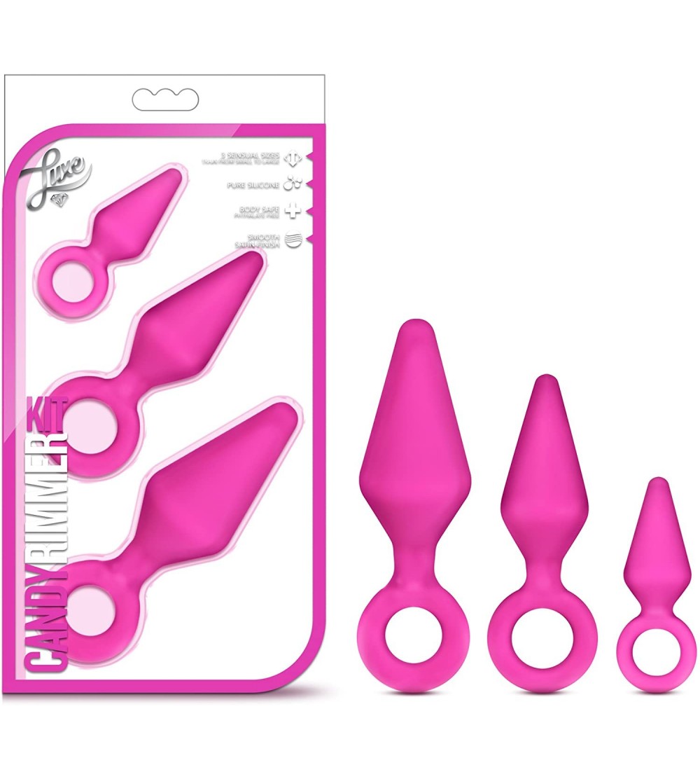 Dildos Luxe Anal Butt Plug Beginner Training Kit Three Sizes Platinum Silicone Buttplugs Sex Toy - Pink - Fuchsia - CY11SHEYV...