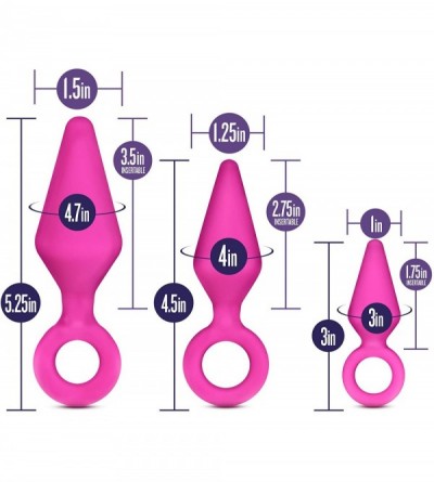 Dildos Luxe Anal Butt Plug Beginner Training Kit Three Sizes Platinum Silicone Buttplugs Sex Toy - Pink - Fuchsia - CY11SHEYV...