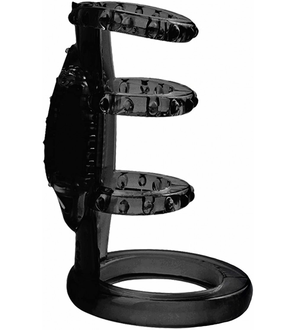 Pumps & Enlargers Zinger Vibrating Cock Cage Enhancer Ring Sleeve- Black - Black - CN12O0ONEU6 $32.46