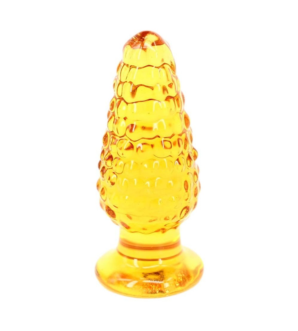 Anal Sex Toys Elite 3.7 Inch Corn Shape Glass Dildo Anal Plug- Glass Pleasure Wand- Yellow - CQ11AGJMTTV $26.47