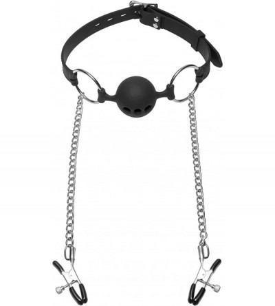 Gags & Muzzles Hinder Breathable Silicone Ball Gag with Nipple Clamps - CM11JZY4H8F $18.02