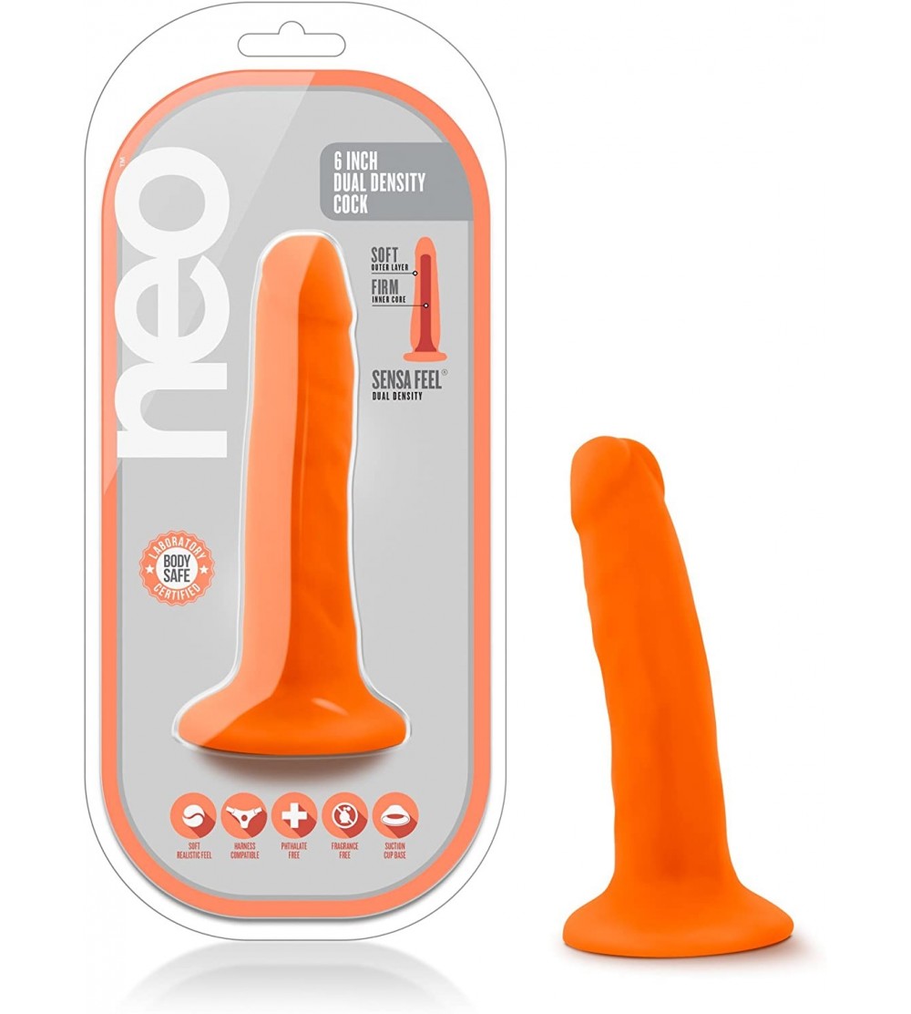 Dildos Neo - 6 Inch Sensa Feel Soft Realistic Dual Density Small Slim Dildo for Anal Women Pegging Strap On - Neon Orange - C...