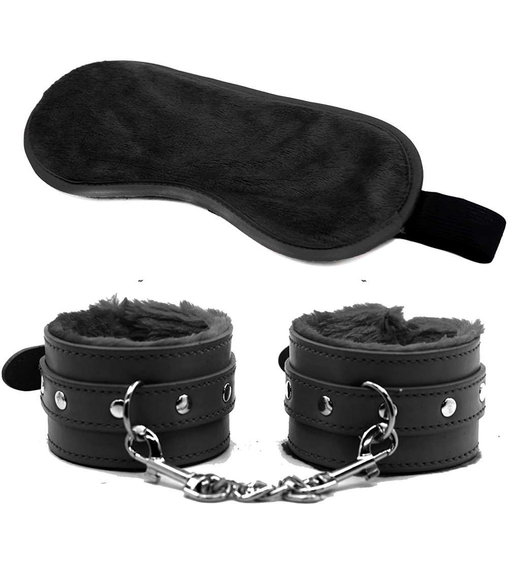 Restraints Soft Fur Leather Handcuffs- Velvet Cloth Blindfold Eye Mask for Sex Play - Black1 - C318L2HZKHU $8.99