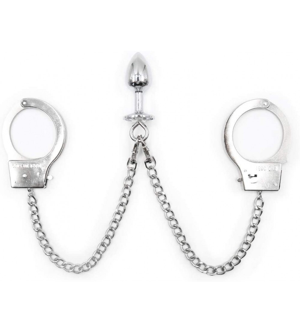 Anal Sex Toys Anal Plug with Butt Plug Trainer Long Chain Handcuffs Stainless Steel SM Bed Restraint Set Sex Toys +Fetish Bli...
