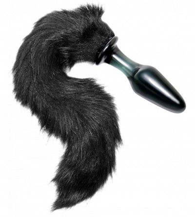 Anal Sex Toys Frisky Midnight Fox Glass Butt Plug with Tail- Black (ae391) - C811AEOTQZD $21.59