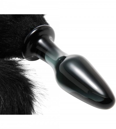 Anal Sex Toys Frisky Midnight Fox Glass Butt Plug with Tail- Black (ae391) - C811AEOTQZD $21.59